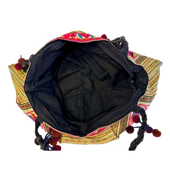 Authentic Vintage Y2K Mexican Floral Embroidered Handmade Shoulder Pom Pom Purse - Picture 9 of 13